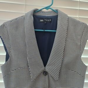 Zara Men's Checkered Blazer - Black and White